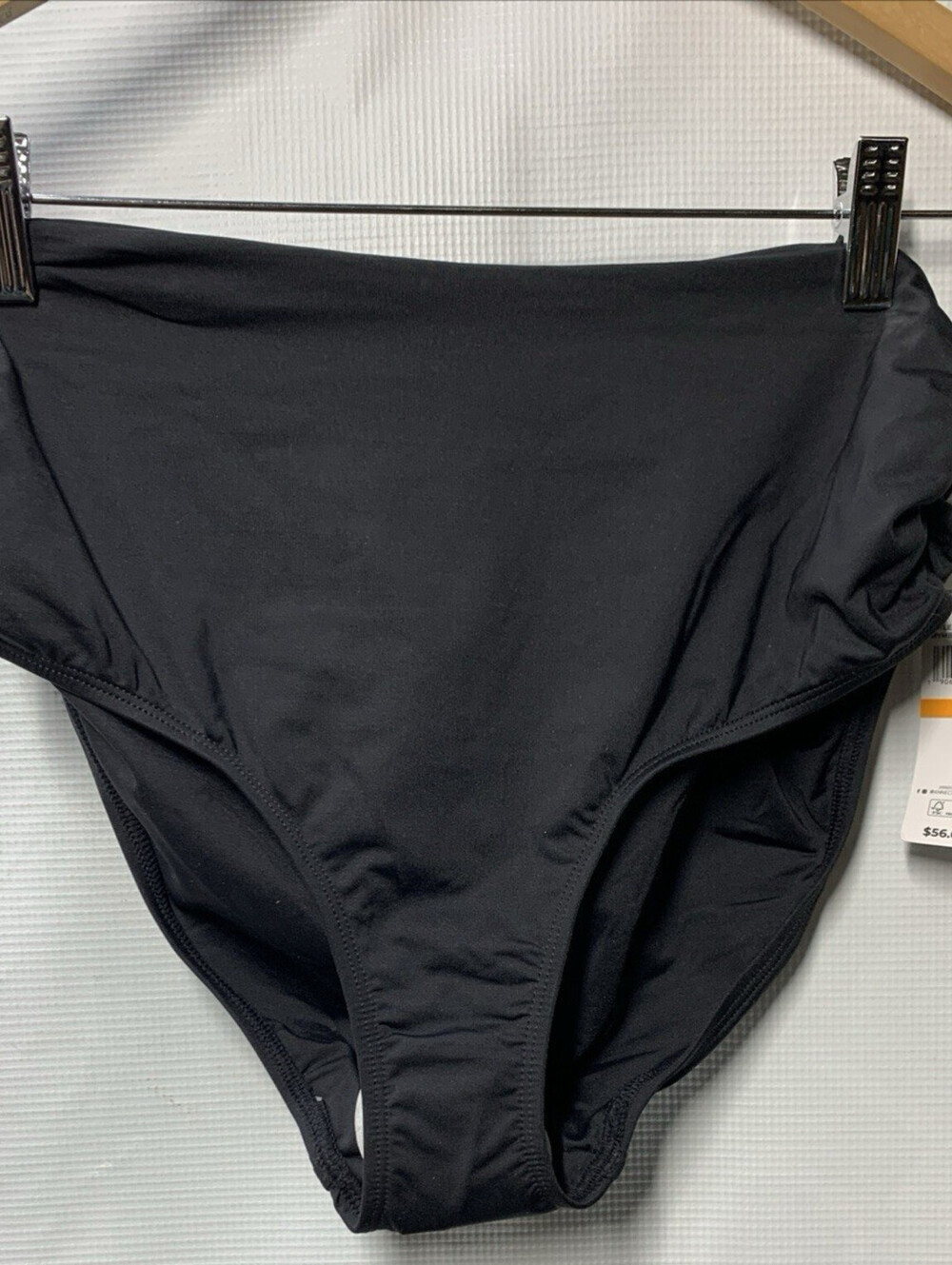 Anne Cole Convertible High Waist Shirred Swim Bottom Black L143057 Womens Size S